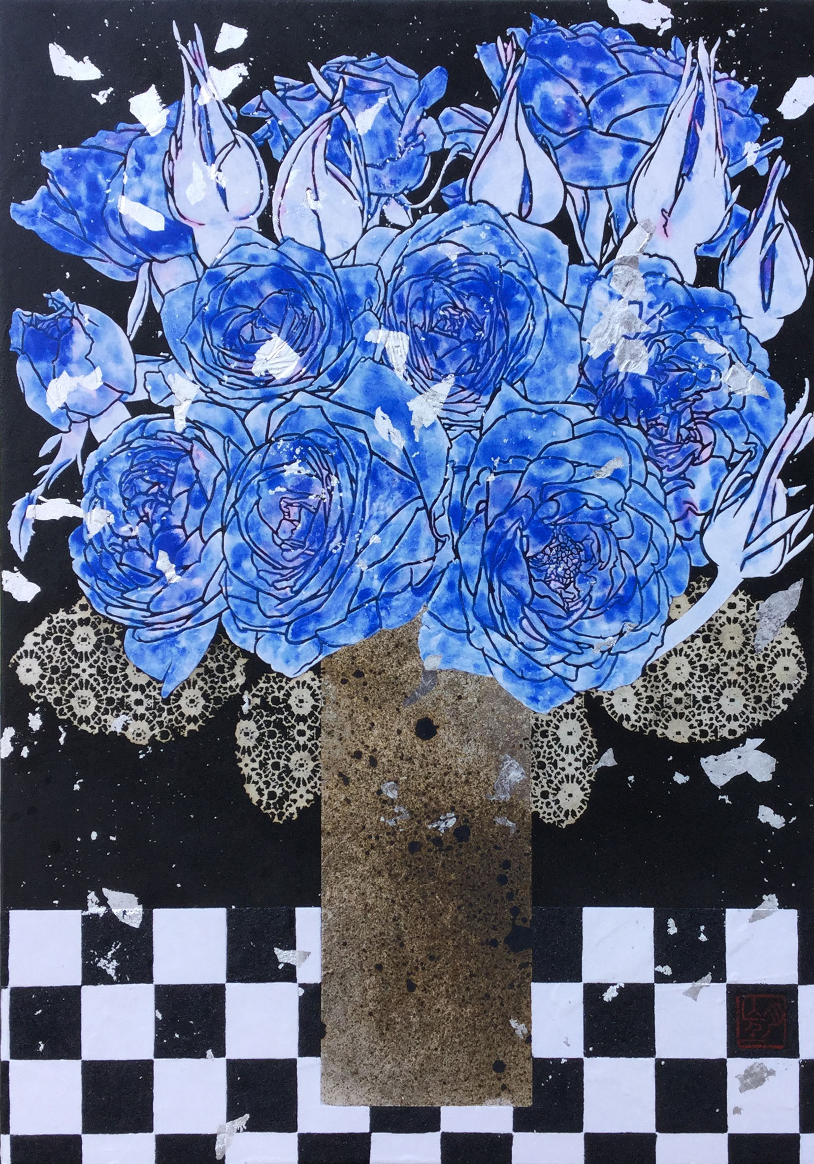 F4 青薔薇と花瓶